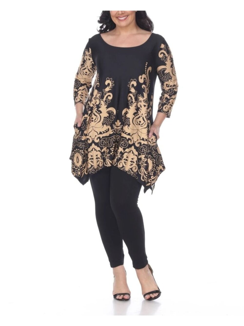 White Mark Plus Yanette Tunic Top Long Sleeve Casual Blouse Black Size 1X NWT